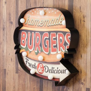 アメリカンクラシック LED Sign BURGERS ハンバーガー ネオンサイン ウォールインテリア アメリカン雑貨の画像