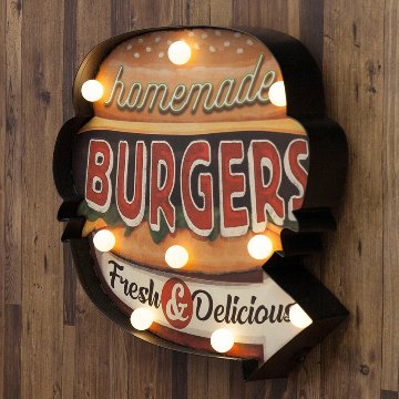 アメリカンクラシック LED Sign BURGERS ハンバーガー ネオンサイン ウォールインテリア アメリカン雑貨の画像