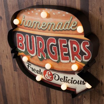 アメリカンクラシック LED Sign BURGERS ハンバーガー ネオンサイン ウォールインテリア アメリカン雑貨の画像