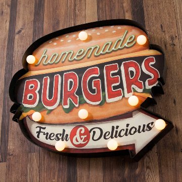 アメリカンクラシック LED Sign BURGERS ハンバーガー ネオンサイン ウォールインテリア アメリカン雑貨の画像