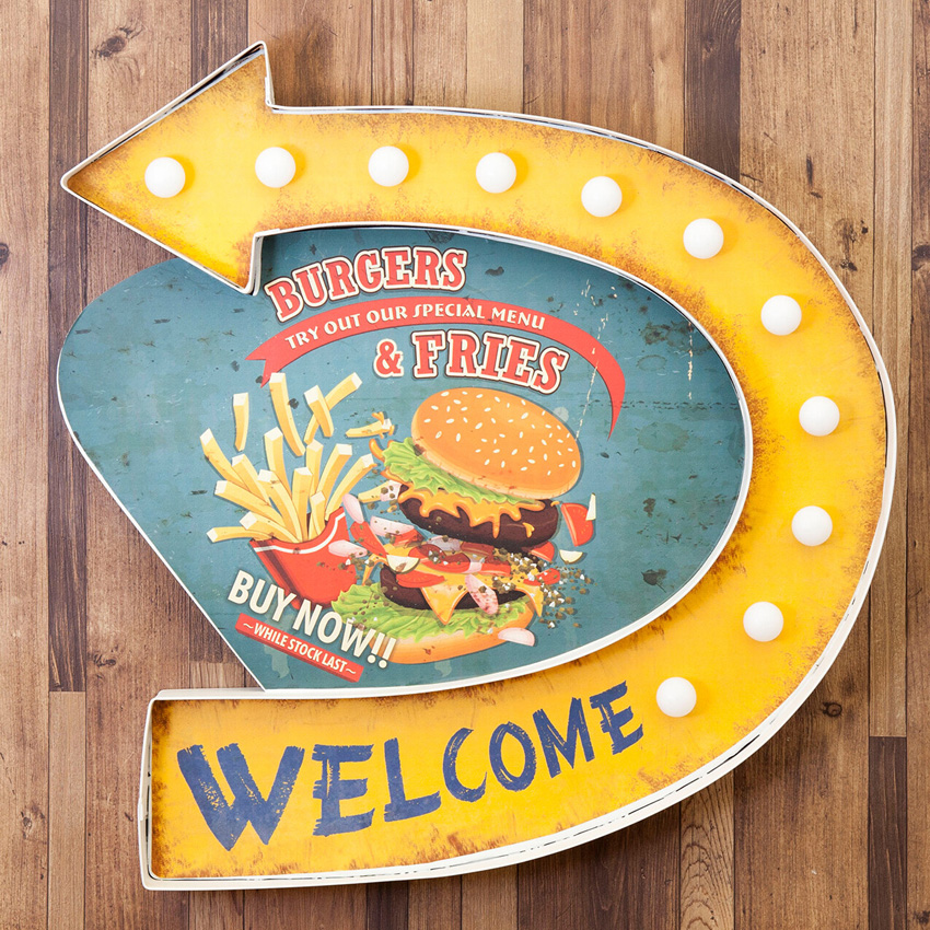 アメリカンクラシック LED Sign BURGERS & FRIES ハンバーガー フライドポテト ネオンサイン ウォールインテリア アメリカン雑貨の画像