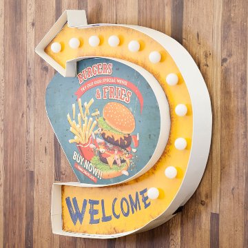 アメリカンクラシック LED Sign BURGERS & FRIES ハンバーガー フライドポテト ネオンサイン ウォールインテリア アメリカン雑貨の画像
