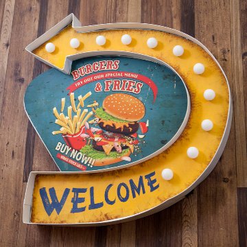 アメリカンクラシック LED Sign BURGERS & FRIES ハンバーガー フライドポテト ネオンサイン ウォールインテリア アメリカン雑貨の画像