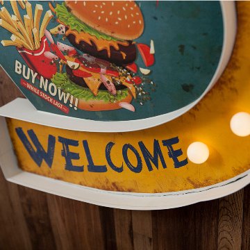 アメリカンクラシック LED Sign BURGERS & FRIES ハンバーガー フライドポテト ネオンサイン ウォールインテリア アメリカン雑貨の画像
