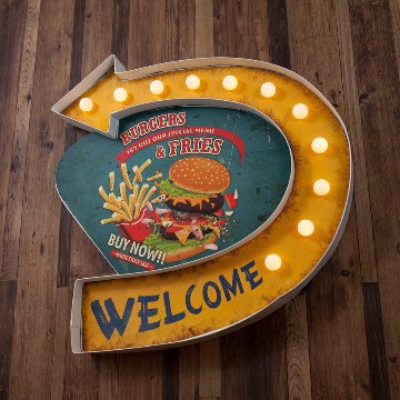 アメリカンクラシック LED Sign BURGERS & FRIES ハンバーガー フライドポテト ネオンサイン ウォールインテリア アメリカン雑貨の画像