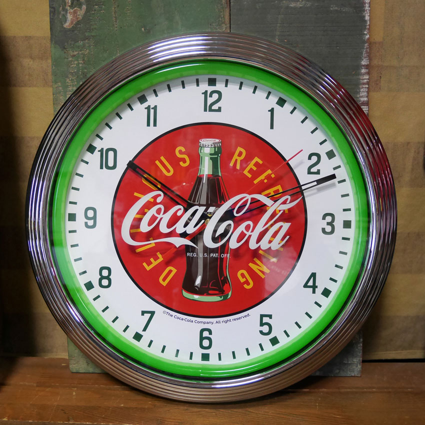 コカコーラ ネオンクロック インテリア 　coca-cola COKE GREEN ダイナー 掛け時計 アメリカン雑貨の画像