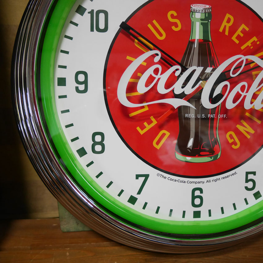 コカコーラ ネオンクロック インテリア 　coca-cola COKE GREEN ダイナー 掛け時計 アメリカン雑貨の画像