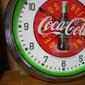 コカコーラ ネオンクロック インテリア 　coca-cola COKE GREEN ダイナー 掛け時計 アメリカン雑貨の画像