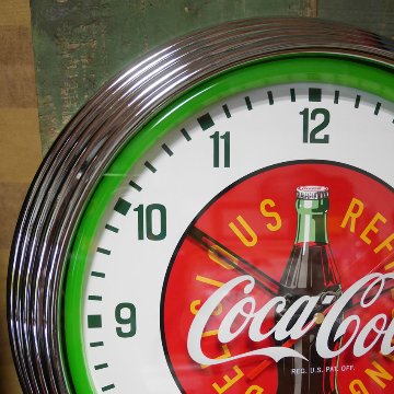 コカコーラ ネオンクロック インテリア 　coca-cola COKE GREEN ダイナー 掛け時計 アメリカン雑貨の画像
