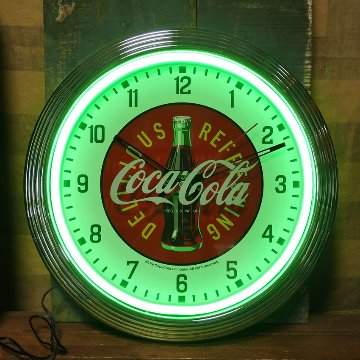 コカコーラ ネオンクロック インテリア 　coca-cola COKE GREEN ダイナー 掛け時計 アメリカン雑貨の画像