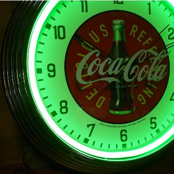 コカコーラ ネオンクロック インテリア 　coca-cola COKE GREEN ダイナー 掛け時計 アメリカン雑貨の画像