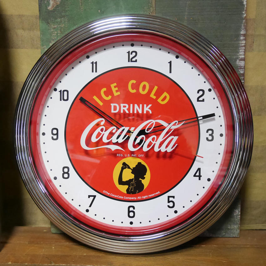 コカコーラ ネオンクロック インテリア 　coca-cola COKE RED ダイナー 掛け時計 アメリカン雑貨の画像