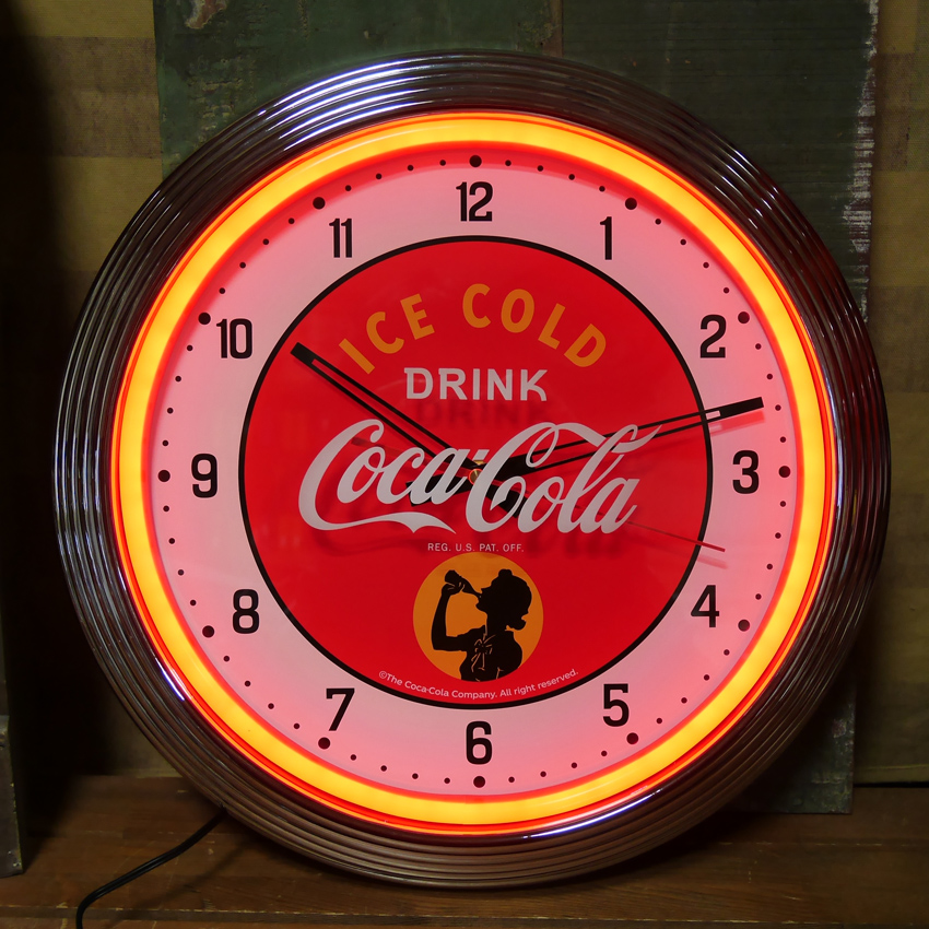 コカコーラ ネオンクロック インテリア 　coca-cola COKE RED ダイナー 掛け時計 アメリカン雑貨の画像