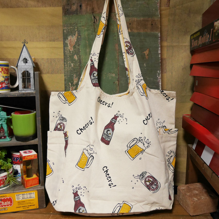 アンドパッカブル MBO マルシェバッグ ANDPACKABLE ビアパターンNT レジバッグ エコバッグ　アメリカン雑貨の画像