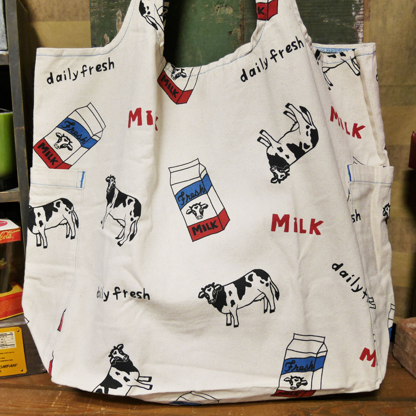 アンドパッカブル MBO マルシェバッグ ANDPACKABLE MILKパターンNT レジバッグ エコバッグ　アメリカン雑貨の画像