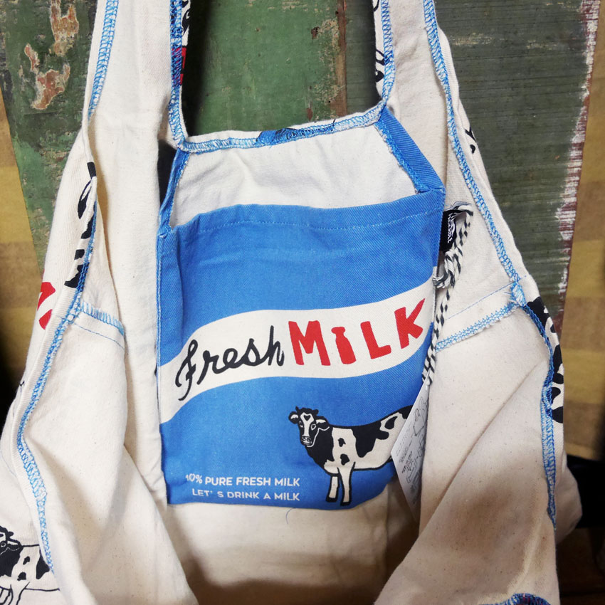 アンドパッカブル MBO マルシェバッグ ANDPACKABLE MILKパターンNT レジバッグ エコバッグ　アメリカン雑貨の画像