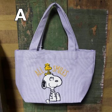 スヌーピー さがら刺繍 帆布 SNOOPY ミニトートバッグ ランチトートバッグ　アメリカン雑貨の画像