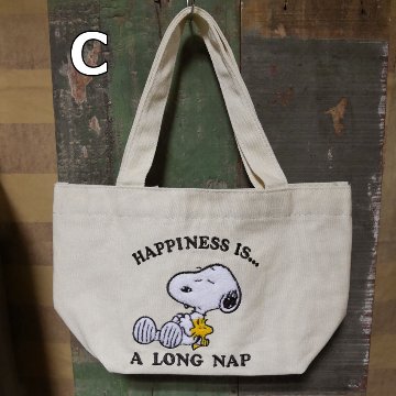 スヌーピー さがら刺繍 帆布 SNOOPY ミニトートバッグ ランチトートバッグ　アメリカン雑貨の画像