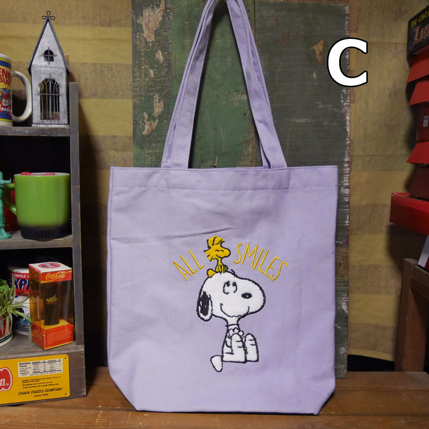 スヌーピー さがら刺繍 帆布 SNOOPY トートバッグ レッスンバッグ　アメリカン雑貨の画像
