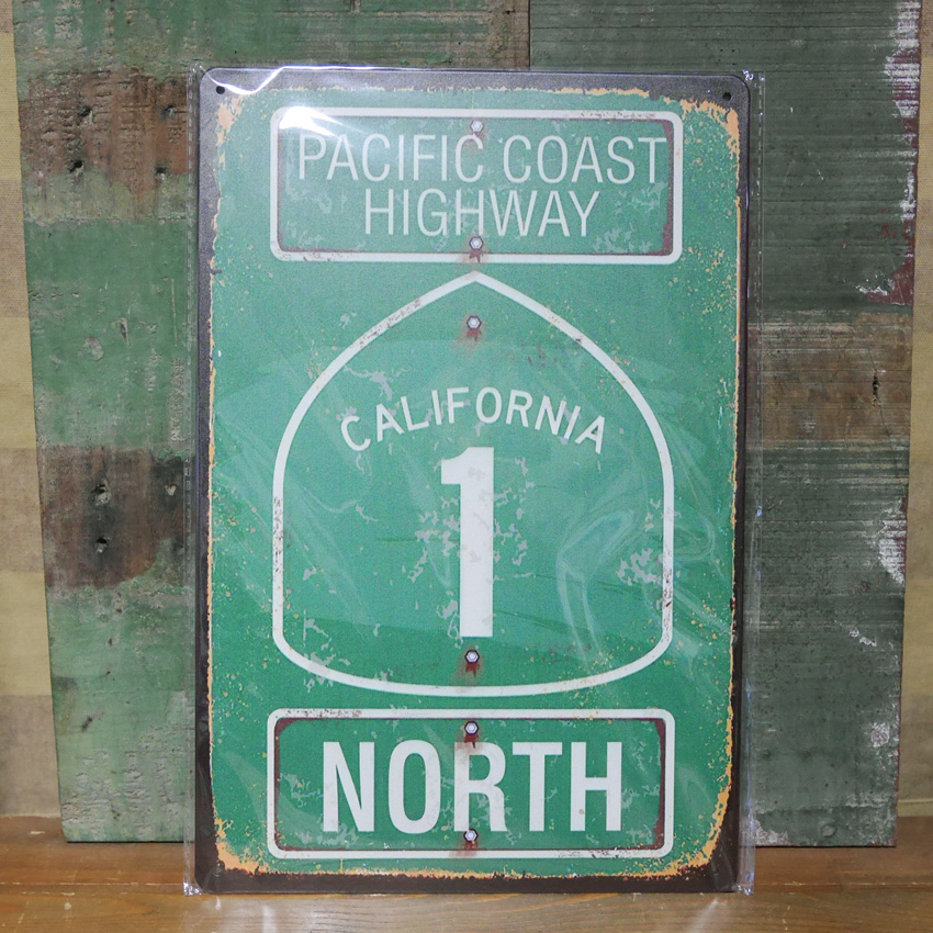 アメリカンサイン PACIFIC COAST HIGHWAY インテリア カリフォルニア ルート1 NORTH ブリキ看板 サインプレート  アメリカン雑貨の画像