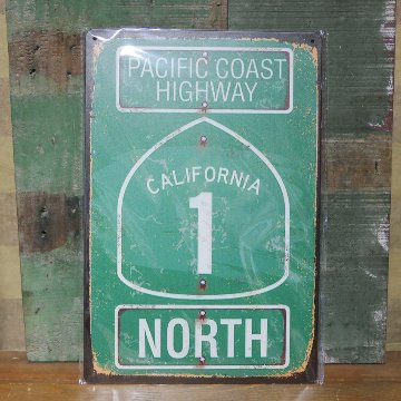 アメリカンサイン PACIFIC COAST HIGHWAY インテリア カリフォルニア ルート1 NORTH ブリキ看板 サインプレート  アメリカン雑貨の画像