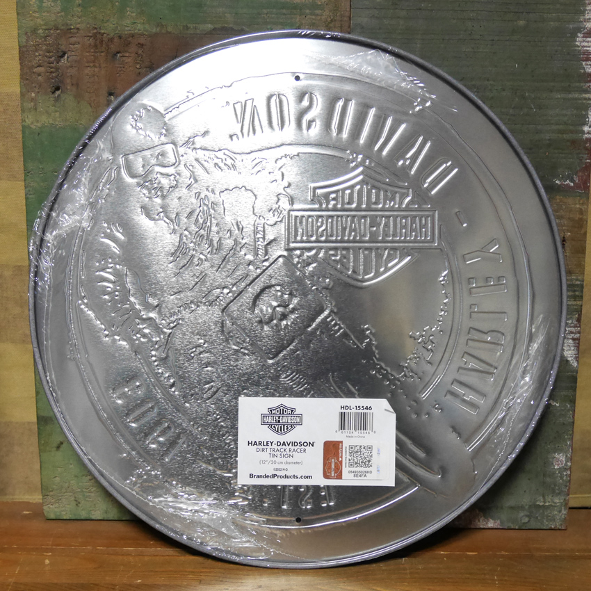 ハーレーダビッドソン ラウンドブリキ看板 ダートトラックレーサーロゴ エンボスティンサイン アメリカン雑貨の画像