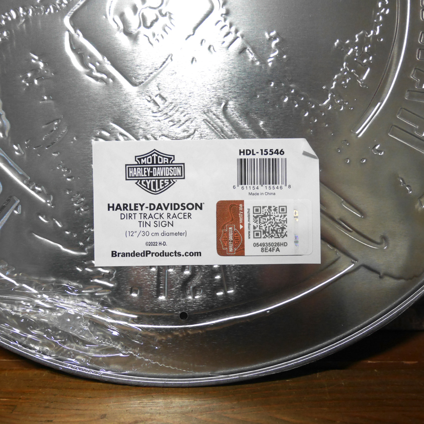 ハーレーダビッドソン ラウンドブリキ看板 ダートトラックレーサーロゴ エンボスティンサイン アメリカン雑貨の画像