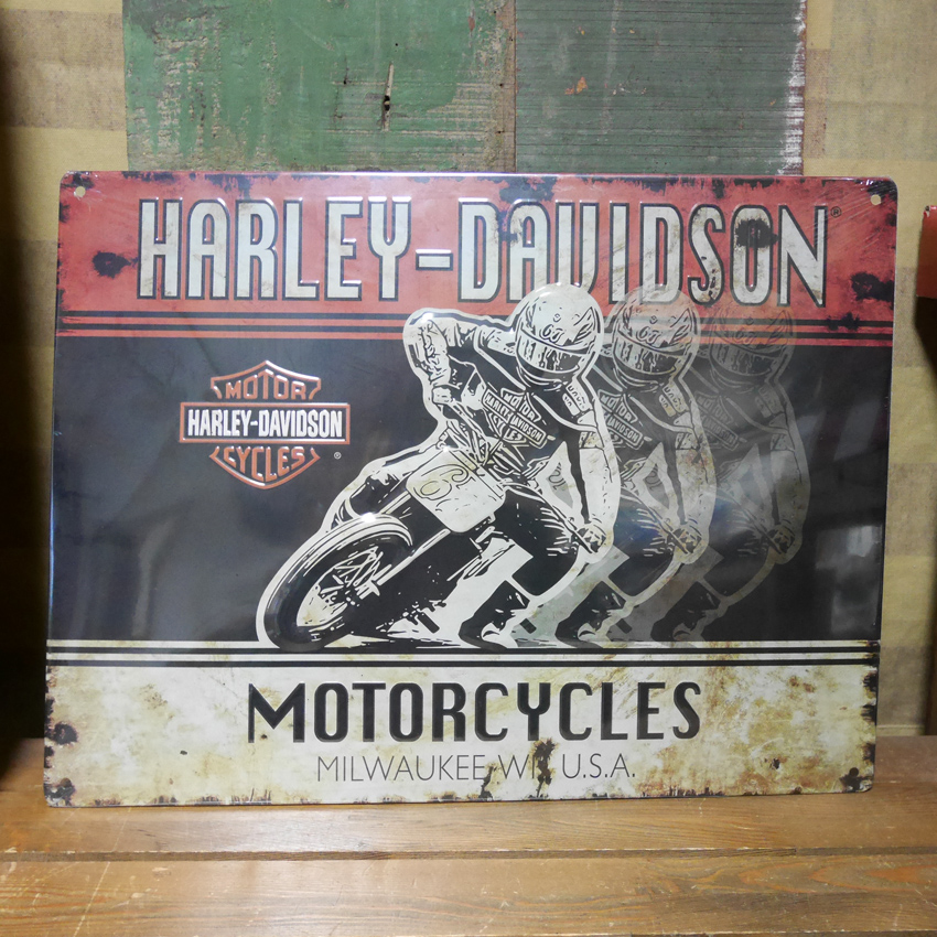 ハーレーダビッドソン  レーサーズ オートバイ ブリキ看板  エンボスティンサイン アメリカン雑貨の画像