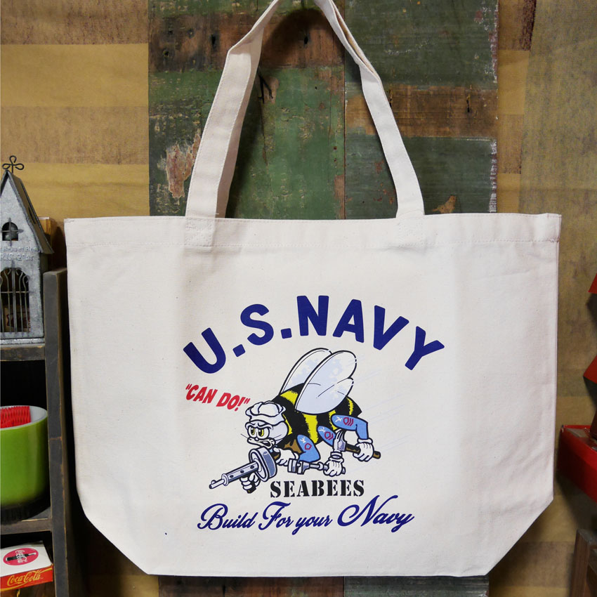BILLVAN U.S.NAVY ヘビーキャンバスSEABEES  ミリタリー・肩掛けトートバッグ ビルバン帆布 　アメリカン雑貨の画像