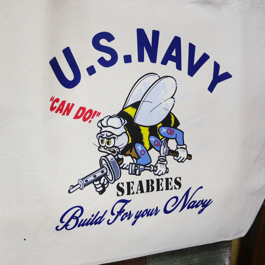 BILLVAN U.S.NAVY ヘビーキャンバスSEABEES  ミリタリー・肩掛けトートバッグ ビルバン帆布 　アメリカン雑貨の画像