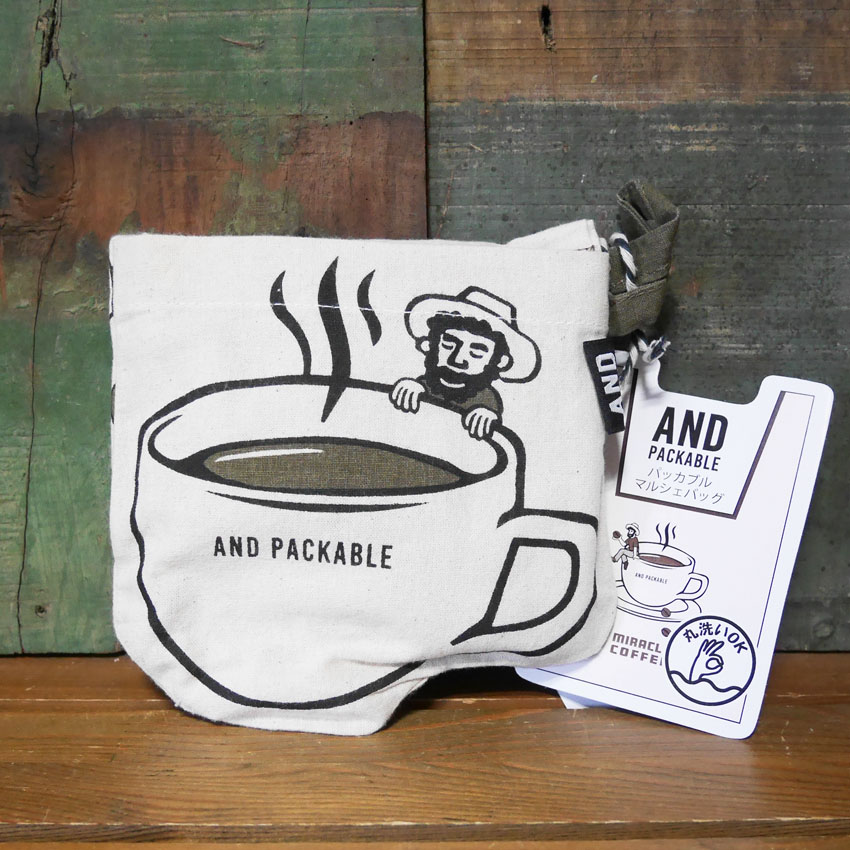 アンドパッカブル  MBHS マルシェバッグM ANDPACKABLE コーヒーオジサン NT レジバッグ エコバッグ　アメリカン雑貨の画像