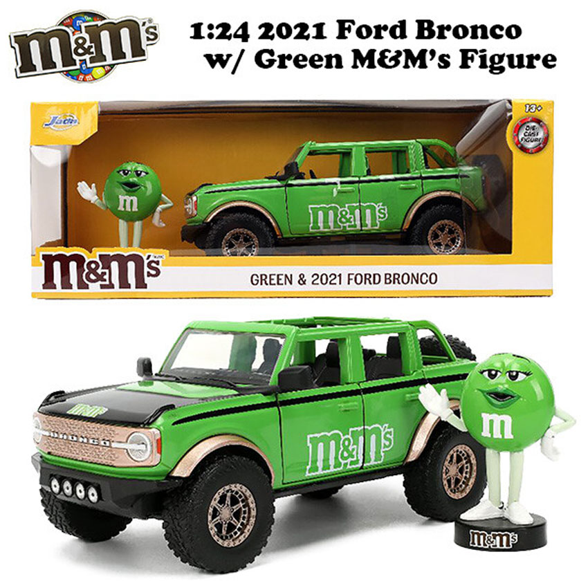 M&M'S レトロミニカー 1/24 JADA TOYS 2021 FORD BRONCO w/GREEN FIGURE エムアンドエムズ　アメリカン雑貨の画像