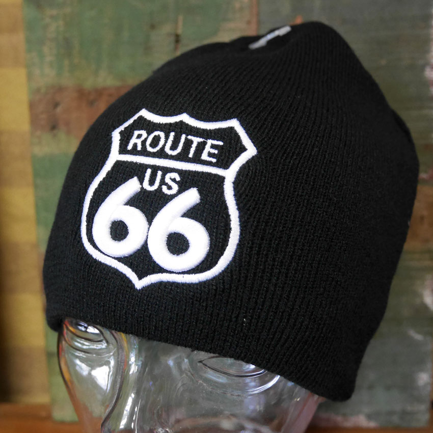 ROUTE66 ニットキャップ ルート66 ニット帽子 ブラック　ニットワッチ　アメカジ　アメリカン雑貨の画像