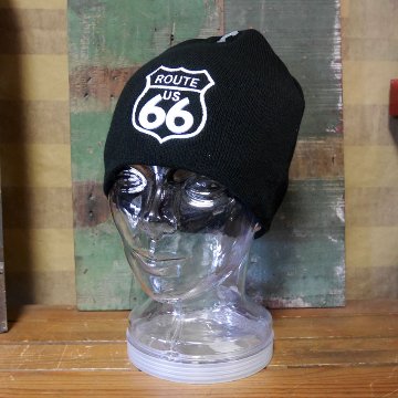 ROUTE66 ニットキャップ ルート66 ニット帽子 ブラック　ニットワッチ　アメカジ　アメリカン雑貨の画像