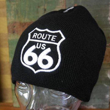 ROUTE66 ニットキャップ ルート66 ニット帽子 ブラック　ニットワッチ　アメカジ　アメリカン雑貨の画像