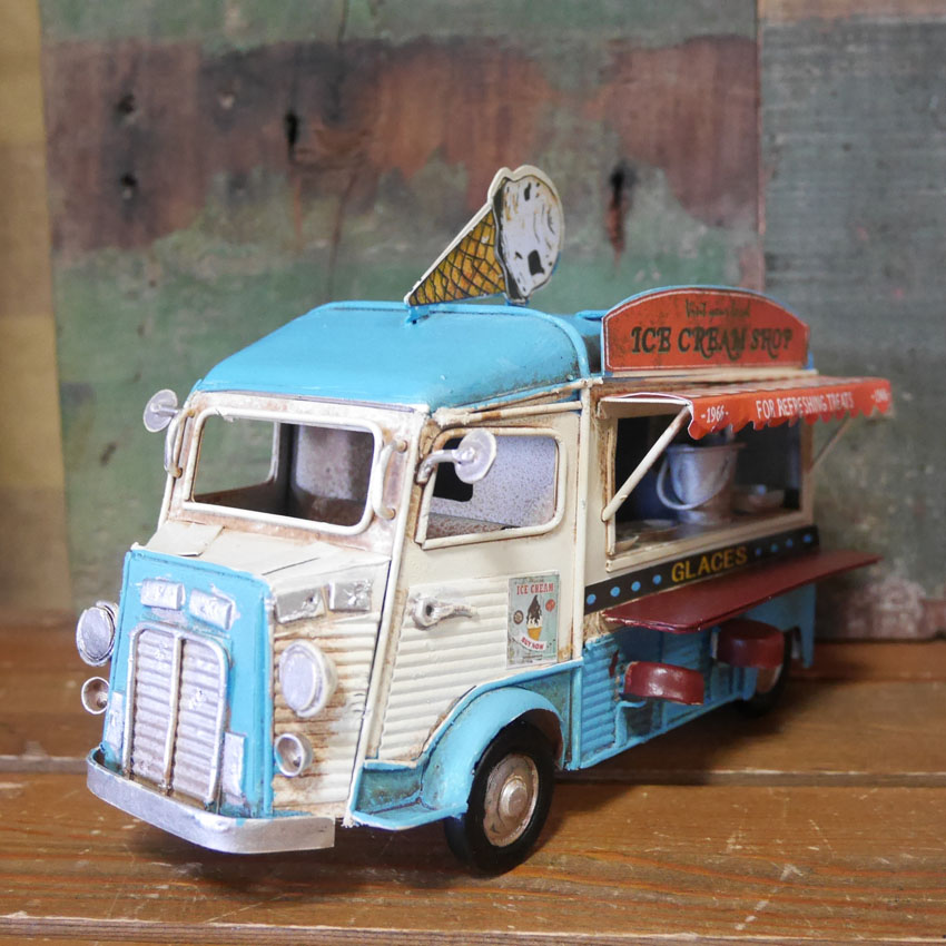 フードトラック　アイスクリームカー ブリキのおもちゃ ブリキ製自動車 アメリカン雑貨の画像