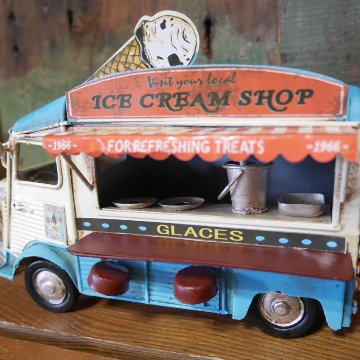 フードトラック　アイスクリームカー ブリキのおもちゃ ブリキ製自動車 アメリカン雑貨の画像