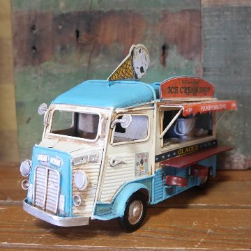 フードトラック　アイスクリームカー ブリキのおもちゃ ブリキ製自動車 アメリカン雑貨の画像