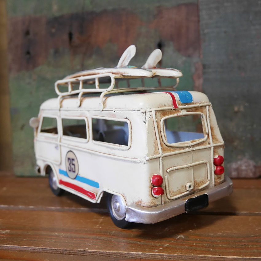 ノスタルジックデコ サーフワゴン アイボリー ハワイアン ブリキのおもちゃ ブリキ製自動車 アメリカン雑貨の画像
