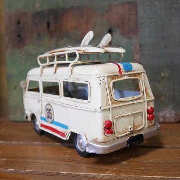 ノスタルジックデコ サーフワゴン アイボリー ハワイアン ブリキのおもちゃ ブリキ製自動車 アメリカン雑貨の画像