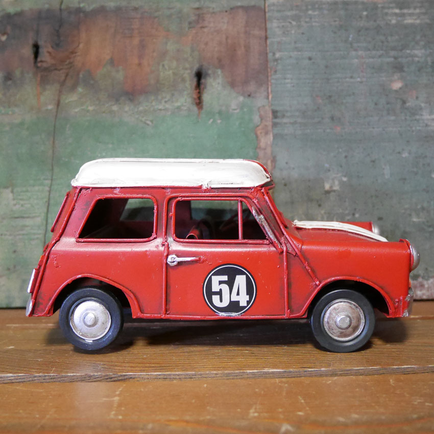 ノスタルジックデコ ＭＣレーシング ブリキのおもちゃ　ミニクーパー ブリキ製自動車 アメリカン雑貨の画像