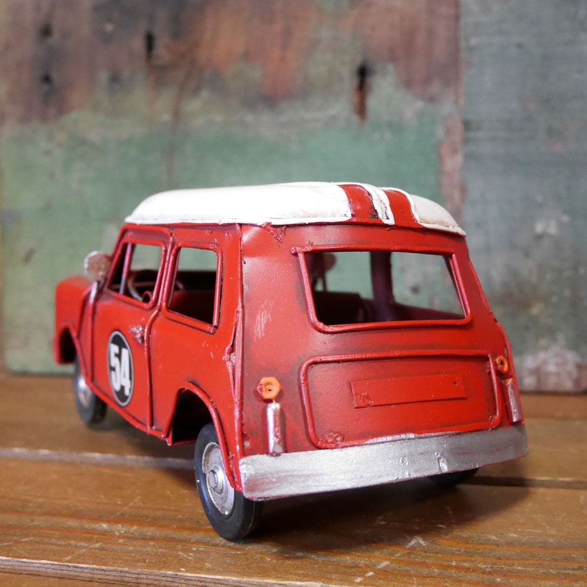 ノスタルジックデコ ＭＣレーシング ブリキのおもちゃ　ミニクーパー ブリキ製自動車 アメリカン雑貨の画像