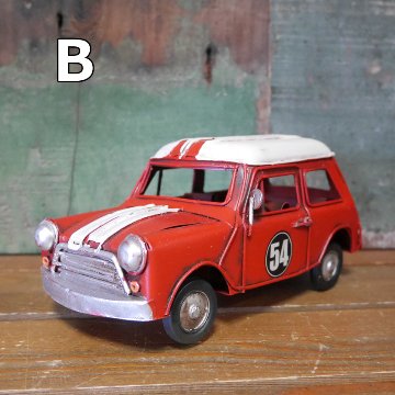 ノスタルジックデコ ＭＣレーシング ブリキのおもちゃ　ミニクーパー ブリキ製自動車 アメリカン雑貨の画像