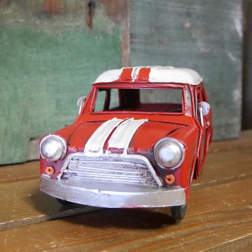 ノスタルジックデコ ＭＣレーシング ブリキのおもちゃ　ミニクーパー ブリキ製自動車 アメリカン雑貨の画像