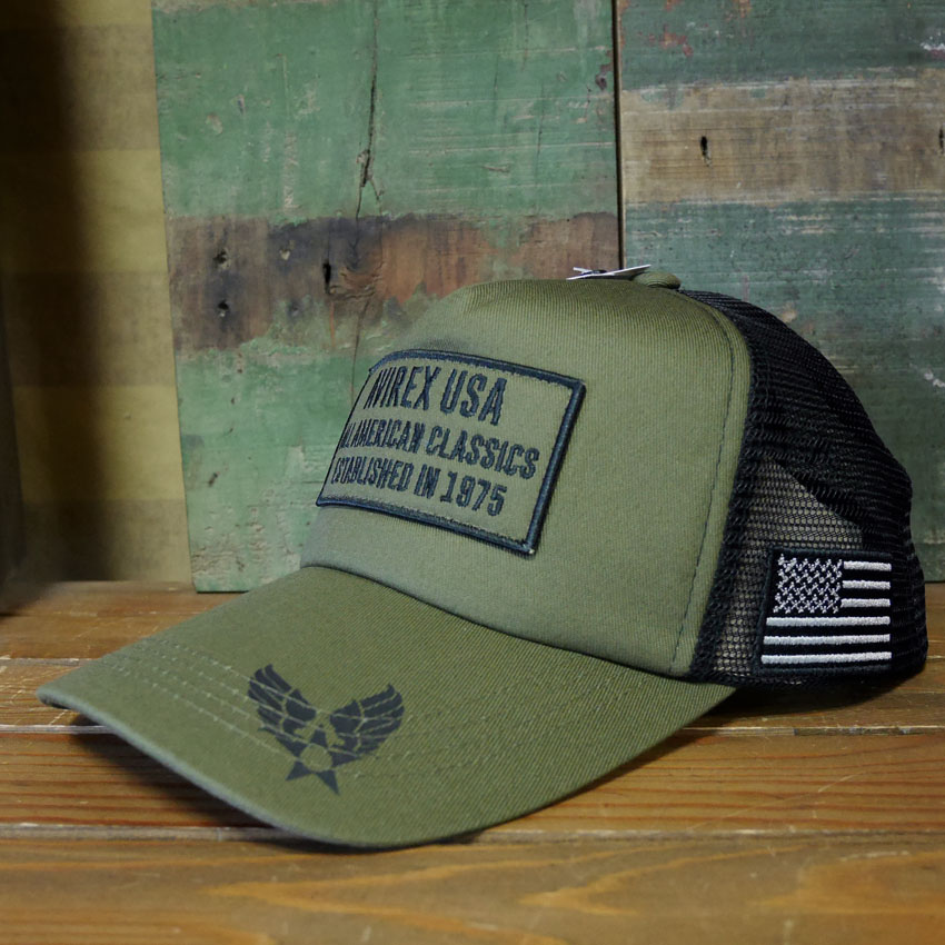 AVIREX　ミリタリー パッチ メッシュキャップ カーキ 帽子 MILITARY PATCH  アヴィレックス ミリタリーアメカジ　アメリカン雑貨の画像