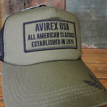 AVIREX　ミリタリー パッチ メッシュキャップ カーキ 帽子 MILITARY PATCH  アヴィレックス ミリタリーアメカジ　アメリカン雑貨の画像