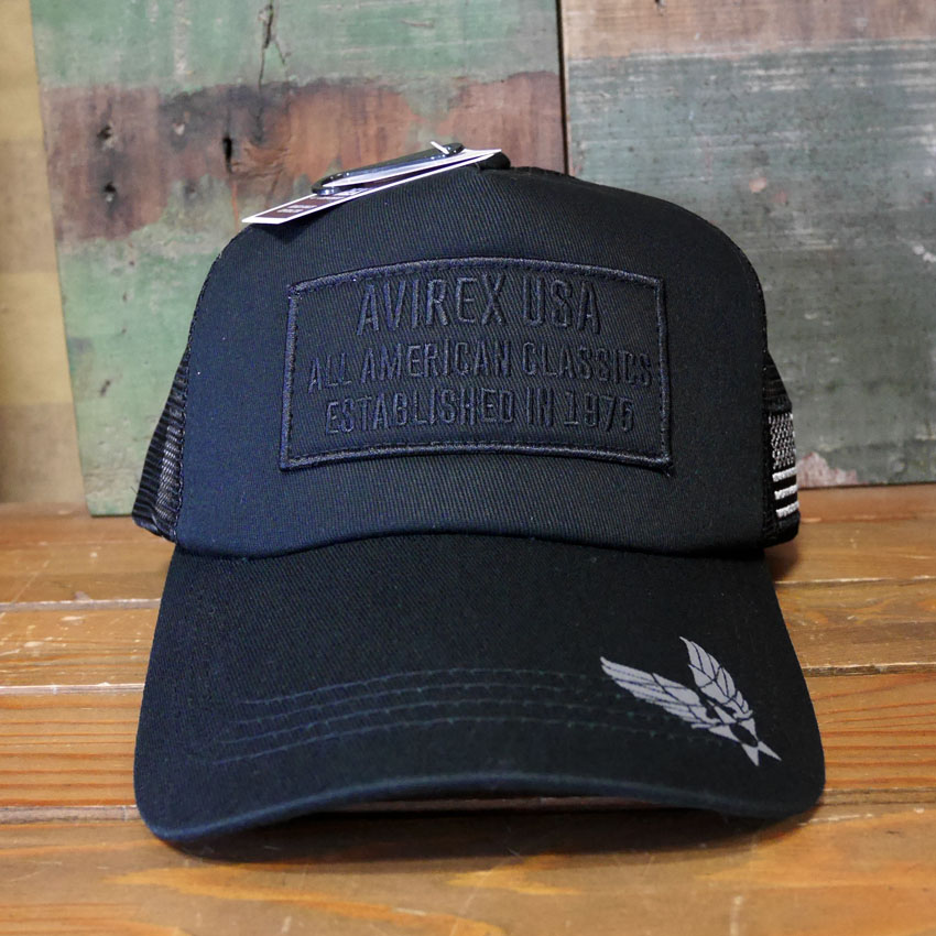 AVIREX　ミリタリー パッチ メッシュキャップ ブラック 帽子 MILITARY PATCH  アヴィレックス ミリタリーアメカジ　アメリカン雑貨の画像