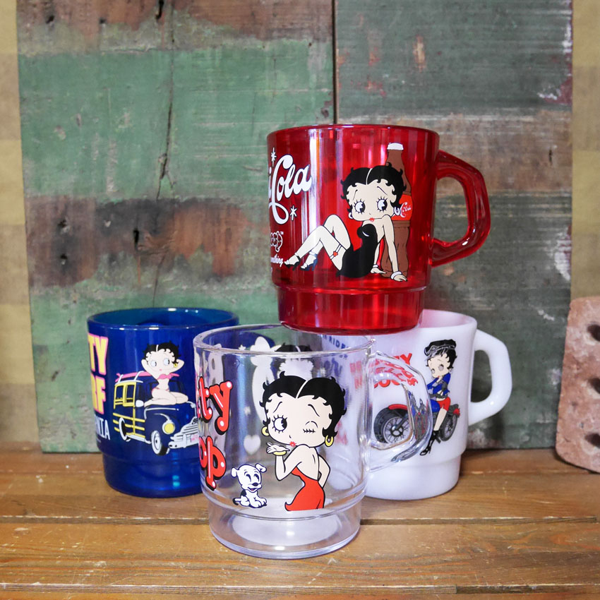 ベティブープ ミルキー スタッキング マグカップ BETTY BOOP クリアカップ コップ ファイヤーキング風 アメリカン雑貨の画像