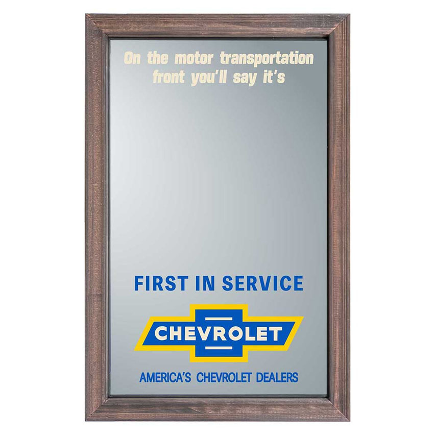 CHEVROLET ウッド パブミラー BOWTIE インテリア ウォールミラー 鏡 シボレー アメリカン雑貨の画像