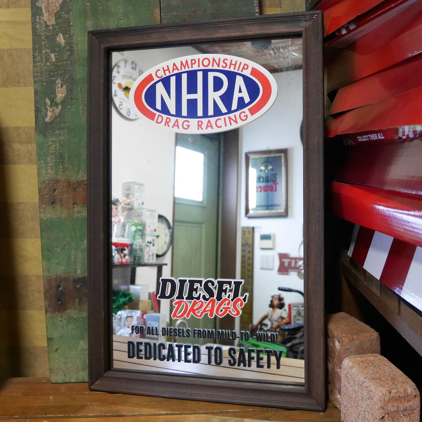 NHRA ウッド パブミラー DRAG RACE インテリア ウォールミラー 鏡 ナショナル・ホット・ロッド・アソシエーション アメリカン雑貨の画像